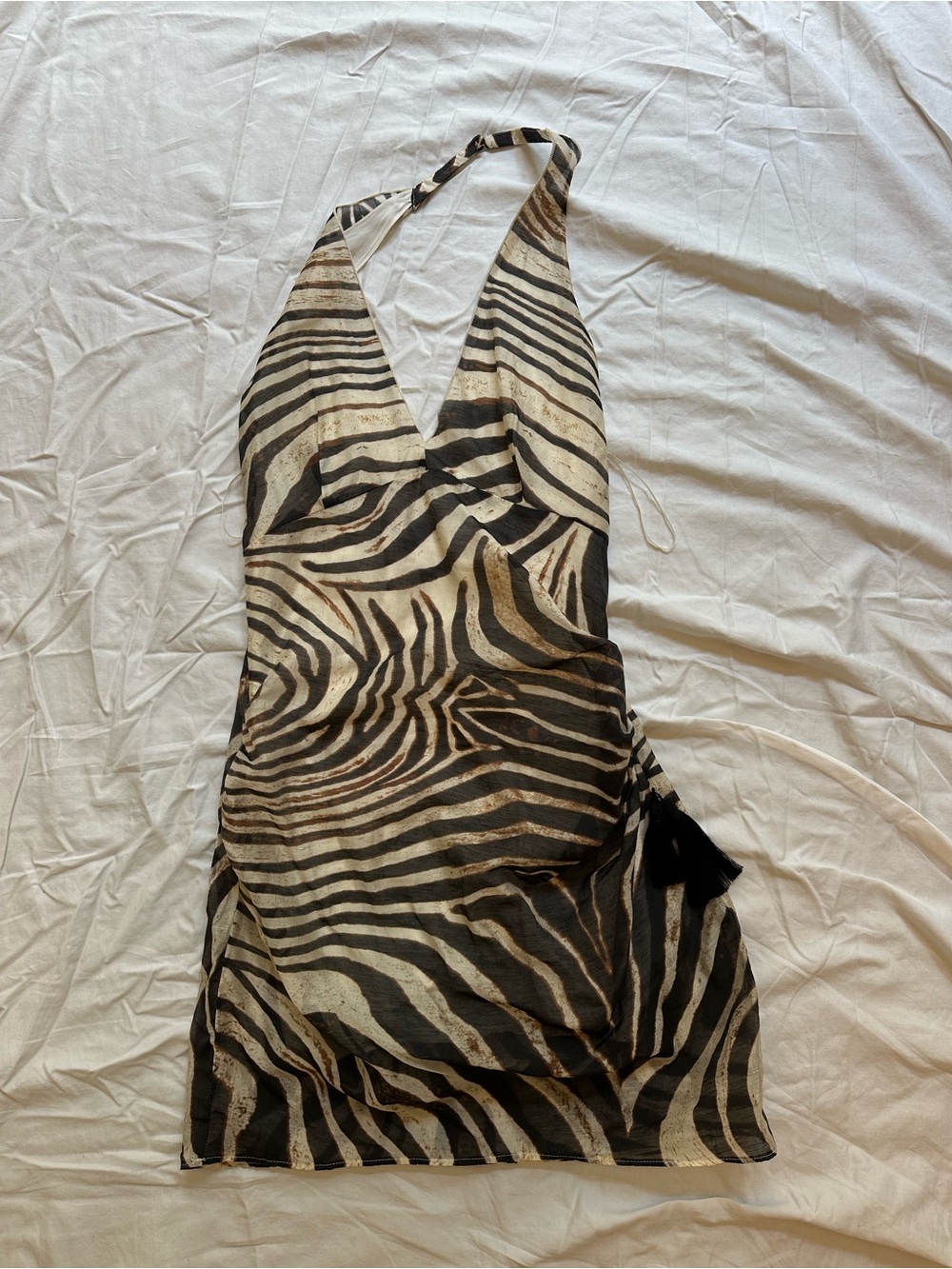 Reformation Black and Cream Zebra Halter Lolo Mini Dress